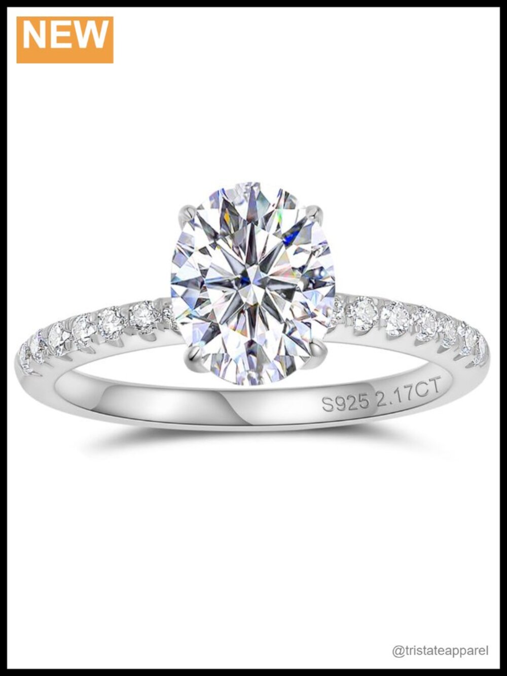 2.7 Carat Oval Cut Moissanite Engagement Ring Sterling Silver 18k Gold Plated